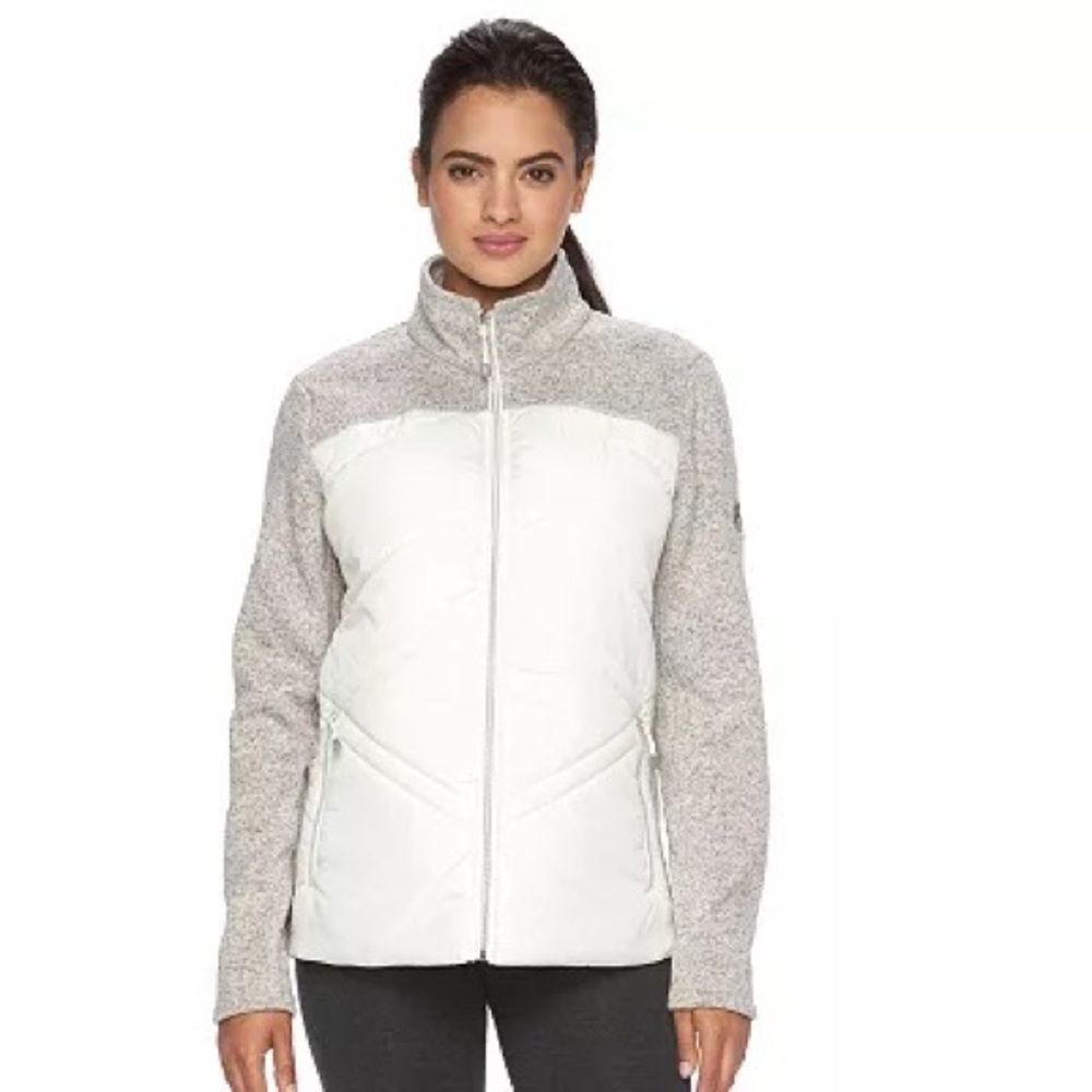 Women's ZeroXposur Tamia Hybrid Sweater Fleece Jacket White Grey XXL
